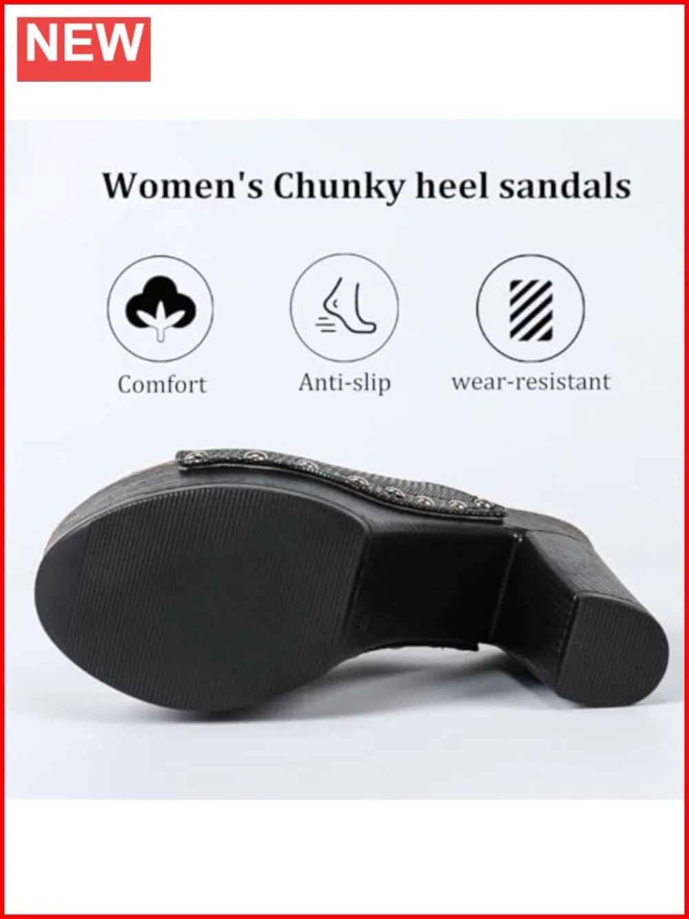 Faux Leather Platform Block Heel Open Toe Slide Sandals Slip On Casual Work